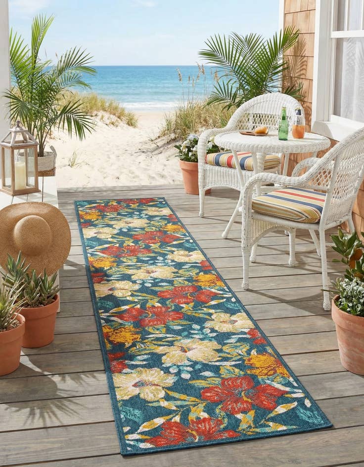 Detail image of 2' 7 x 16'  Washable Coastal Indoor / Outdoor Runner Rug