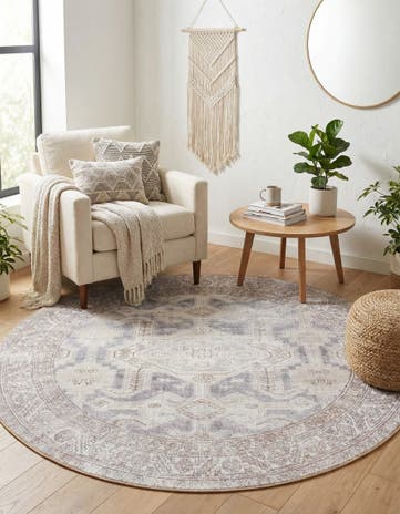 7' 7 x 7' 7 Washable Timeless Round Rug
