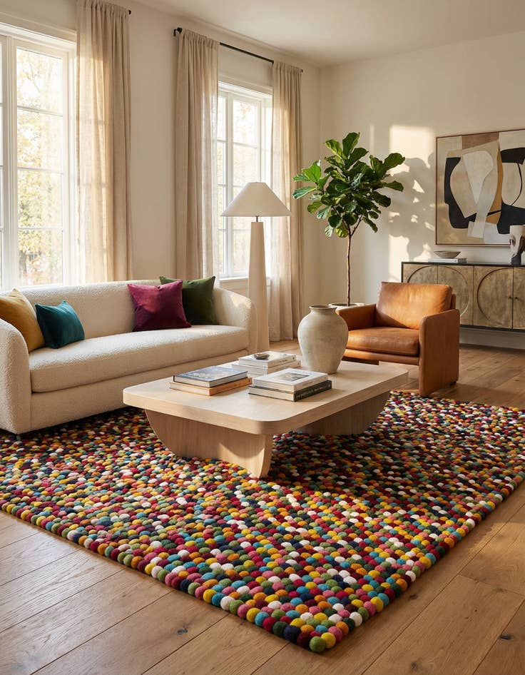 Detail image of  7' 10 x 7' 10 Felt Ball Wool Square Rug