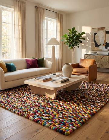 Felt Ball Wool Square Rug