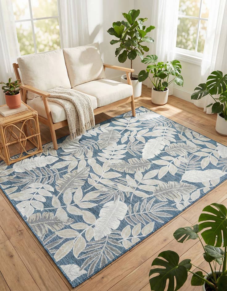 Detail image of  4' 5 x 6'  Washable Botanical Indoor / Outdoor Rug