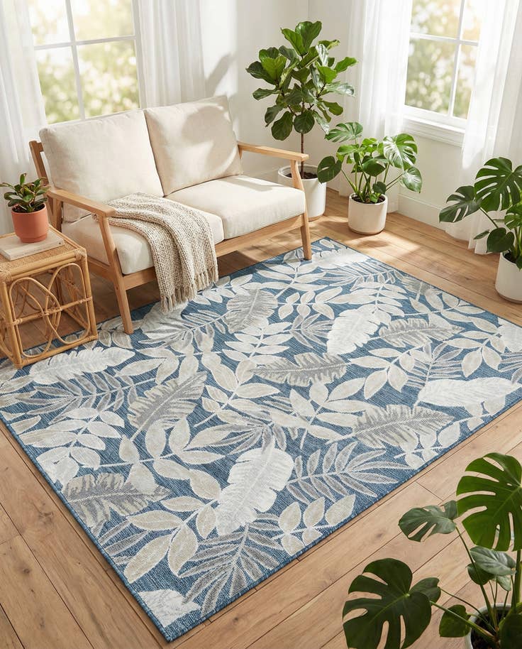 Detail image of 4' 5 x 6' Easy-Clean Botanical Indoor / Outdoor Rug