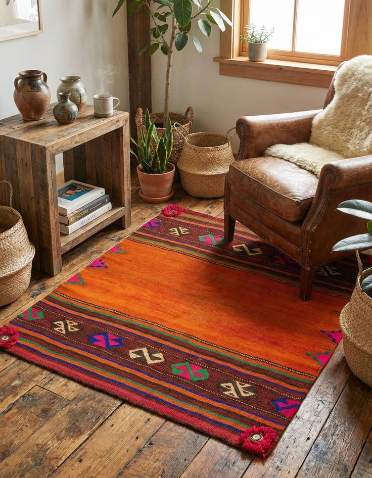 Detail image of  3' 8 x 3' 8  Hand Woven Kilim Fars Wool Square Rug