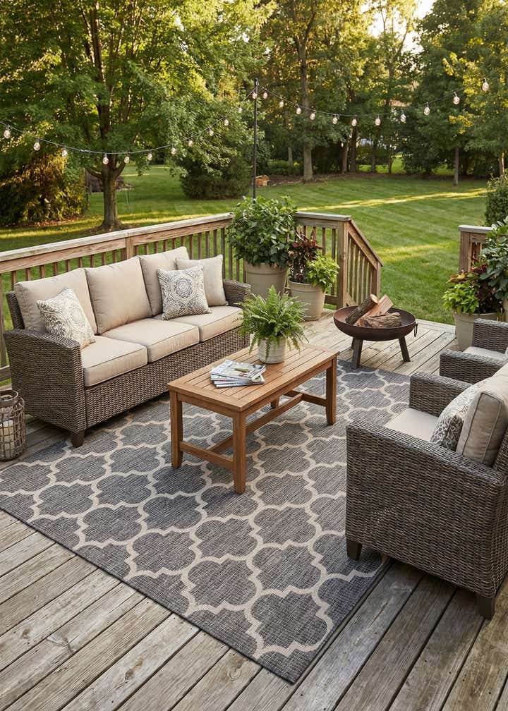 7' 10 x 11' Easy-Clean Trellis Indoor / Outdoor Rug