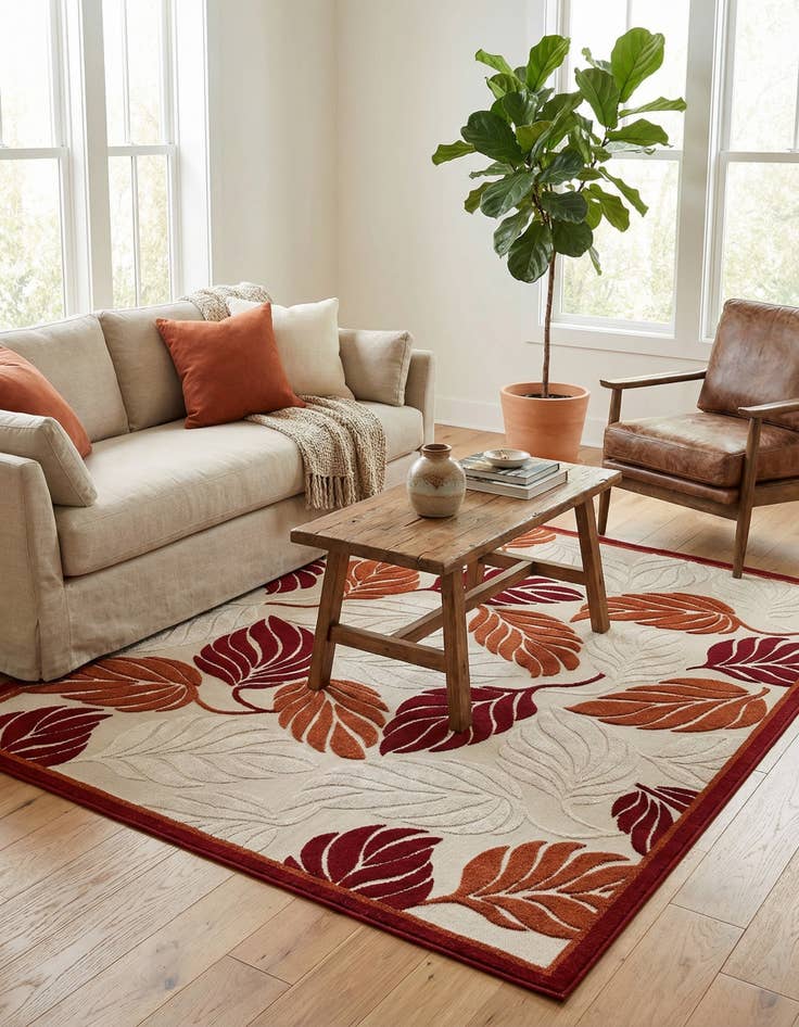 Detail image of 8' x 10'  Washable Botanical Indoor / Outdoor Rug