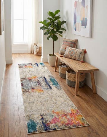 Beige Washable Theia Runner Rug