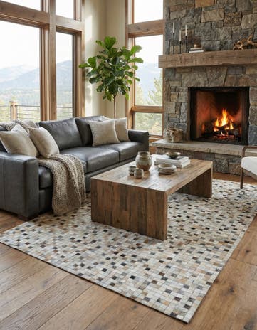 5' 2 x 8' Cowhide Leather Rug