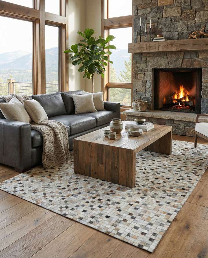 5' 2 x 8' Cowhide Leather Rug