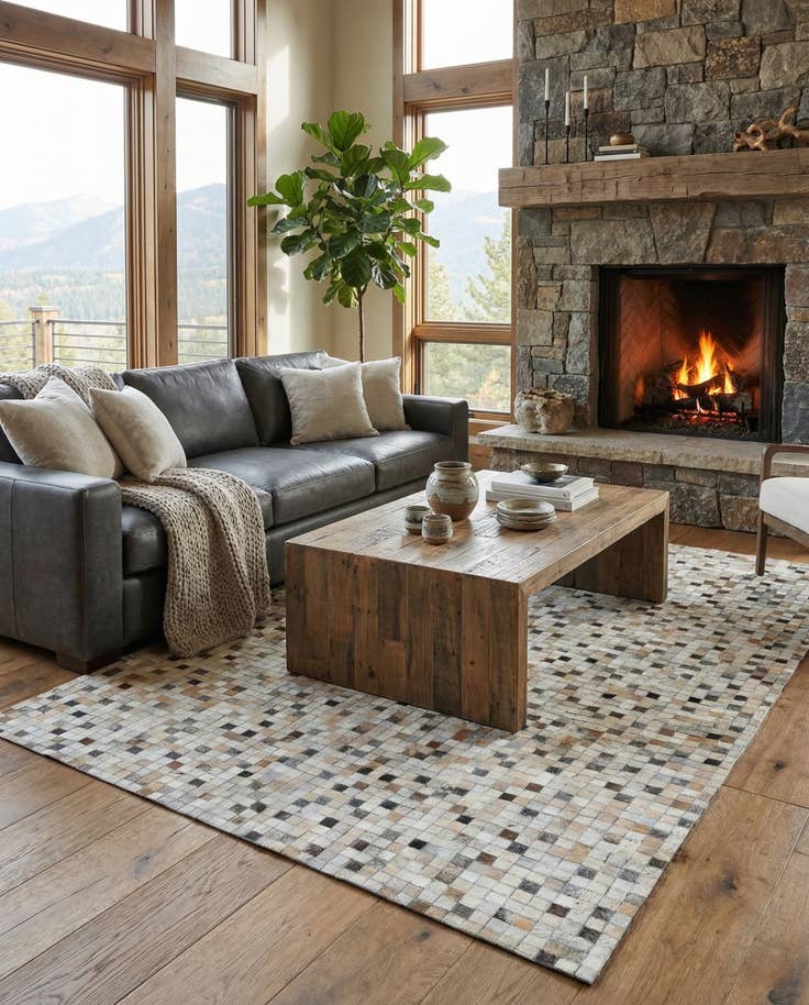 Detail image of 5' 2 x 8' Cowhide Leather Rug