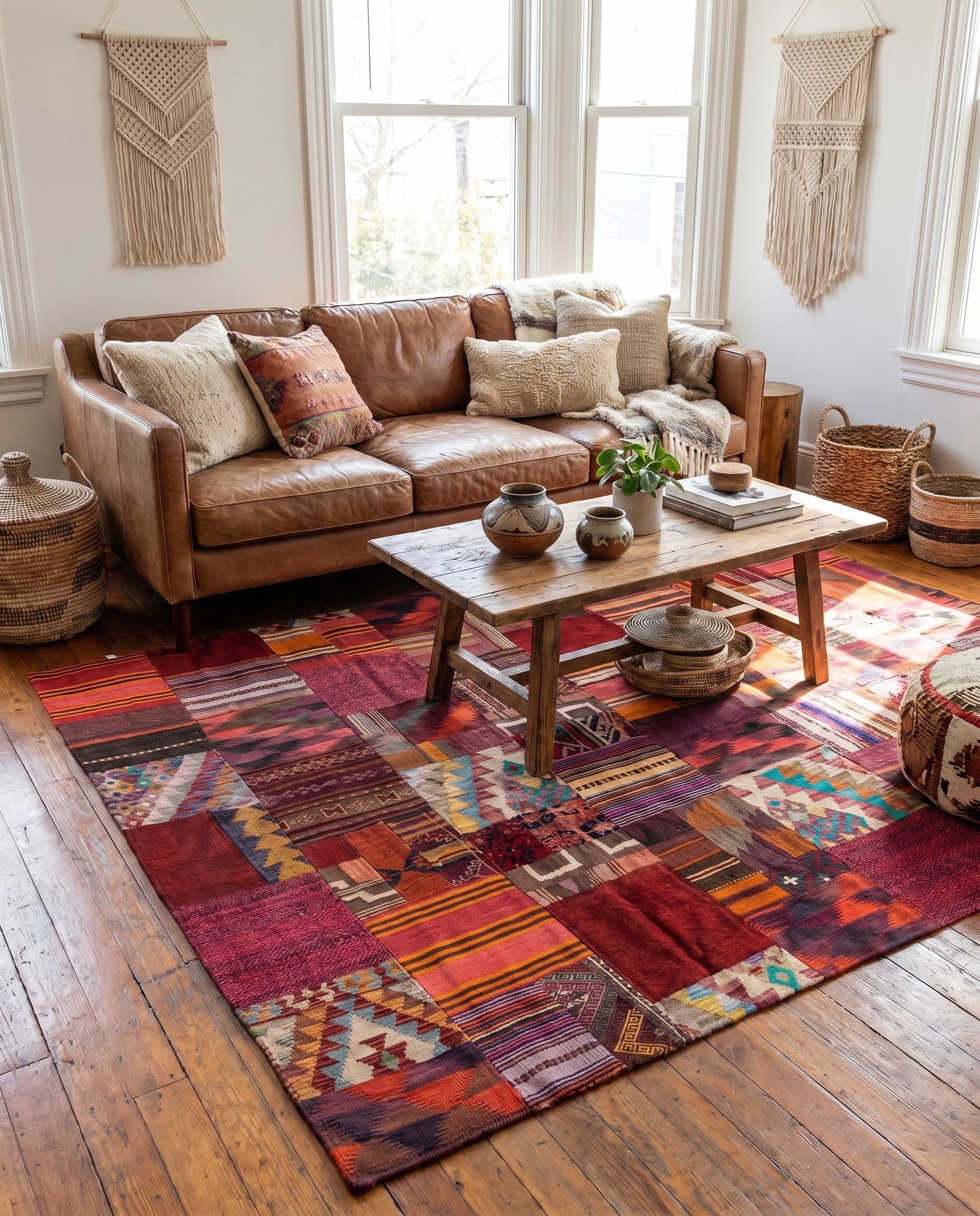 4' 10 x 6' 6 Hand Woven Kilim Patchwork Wool Rug