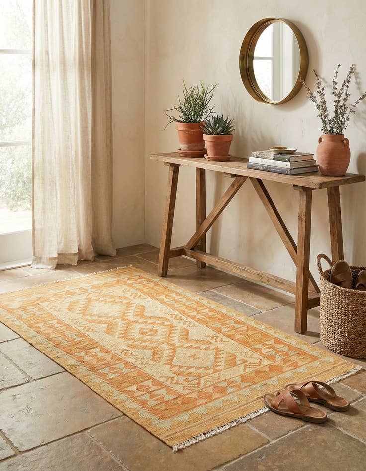 Detail image of 2' 7 x 4' 4  Hand Woven Kilim Waziri Wool Rug