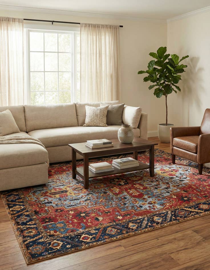 Detail image of  7' 10 x 10'  Washable Traditional Indoor / Outdoor Rug