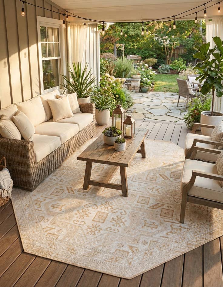 Detail image of  7' 10 x 7' 10  Washable Aztec Indoor / Outdoor Octagon Rug