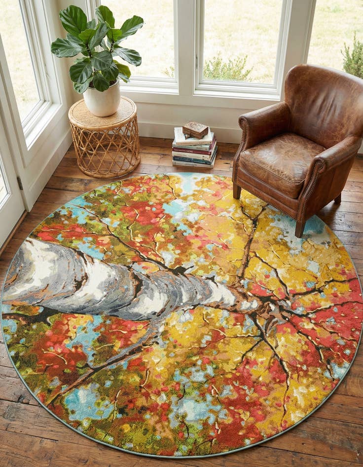 Detail image of 10' x 10'  Washable Botanical Indoor / Outdoor Round Rug