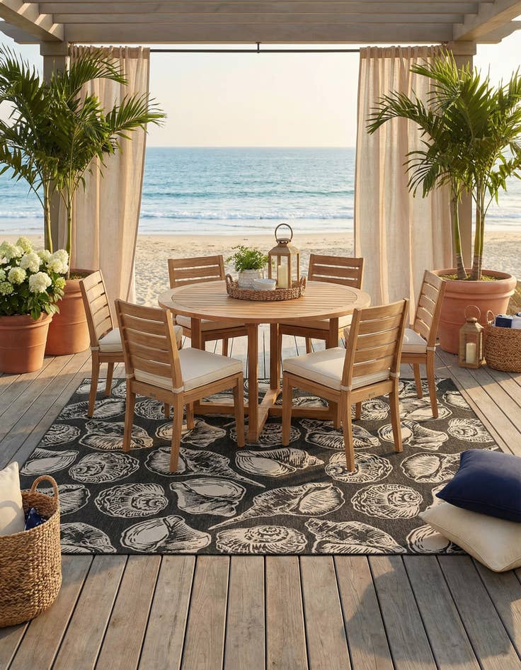 Detail image of  13' x 13'  Washable Coastal Indoor / Outdoor Square Rug
