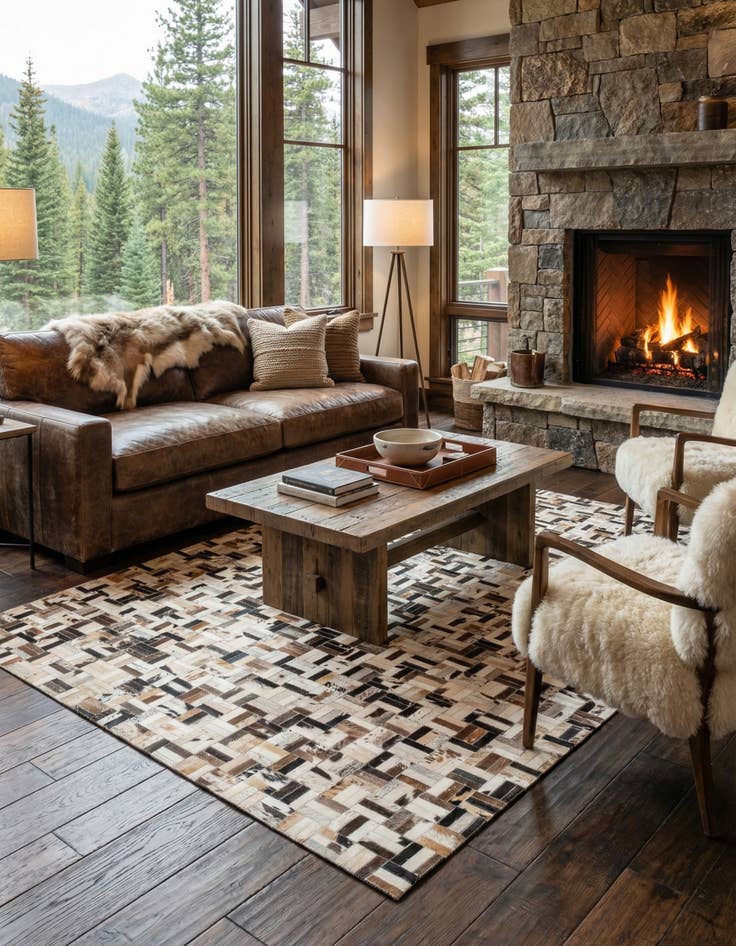 Detail image of 5' 3 x 8' 1 Cowhide Leather Rug