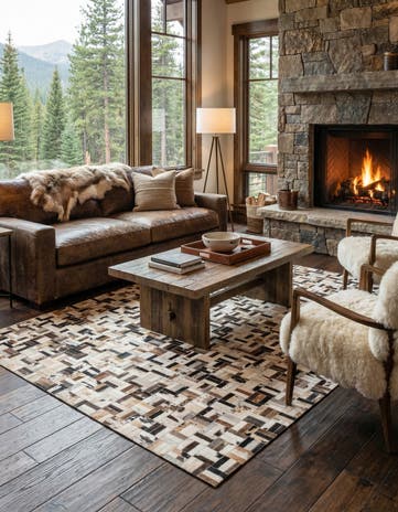 5' 3 x 8' 1 Cowhide Leather Rug