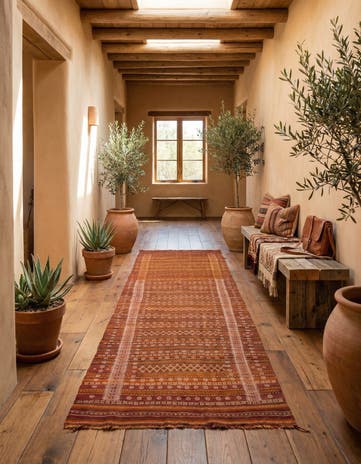 4' 6 x 13' Hand Woven Kilim Fars Wool Runner Rug