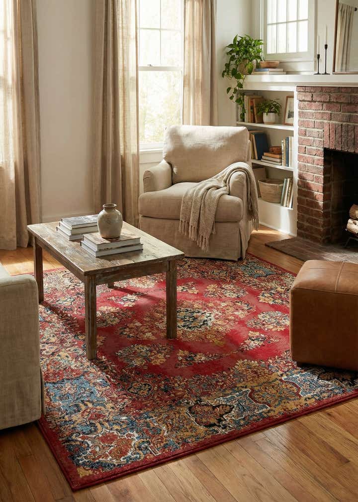 7' 10 x 7' 10 Easy-Clean Traditional Indoor / Outdoor Square Rug