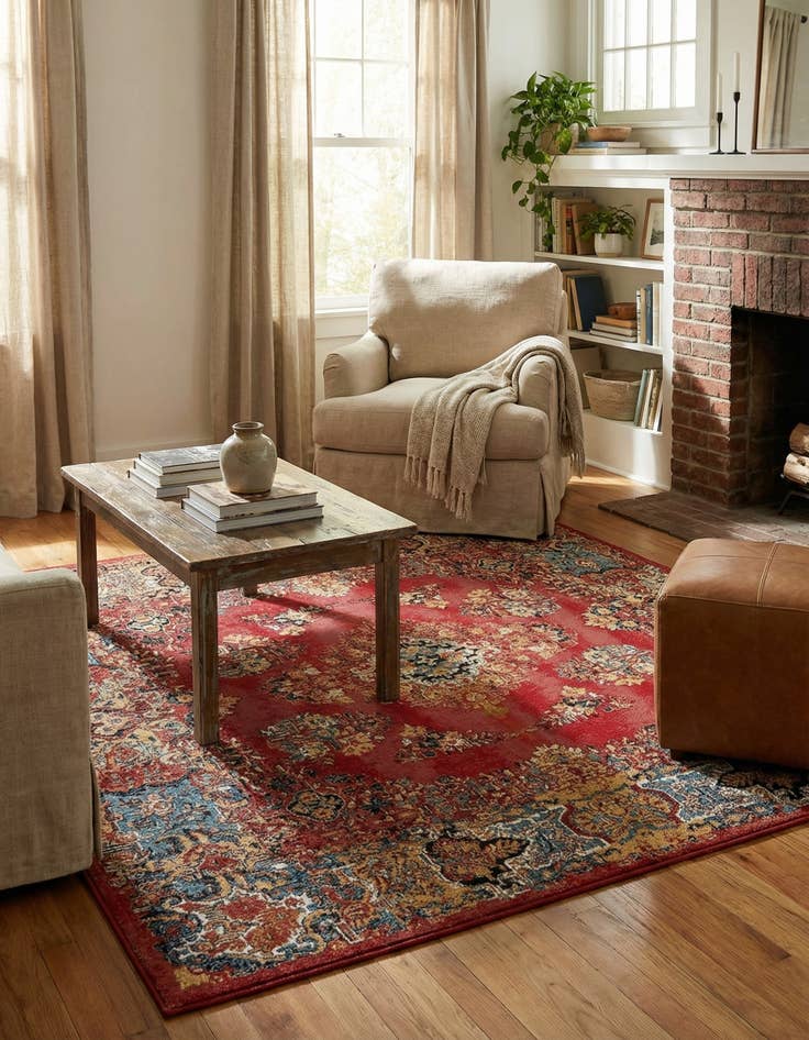 Detail image of  7' 10 x 7' 10  Washable Traditional Indoor / Outdoor Square Rug