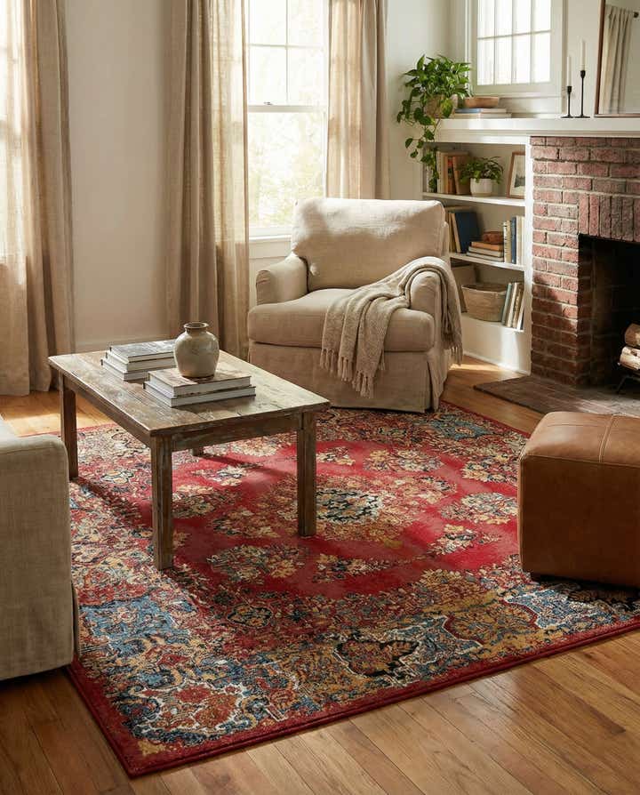 7' 10 x 7' 10 Easy-Clean Traditional Indoor / Outdoor Square Rug