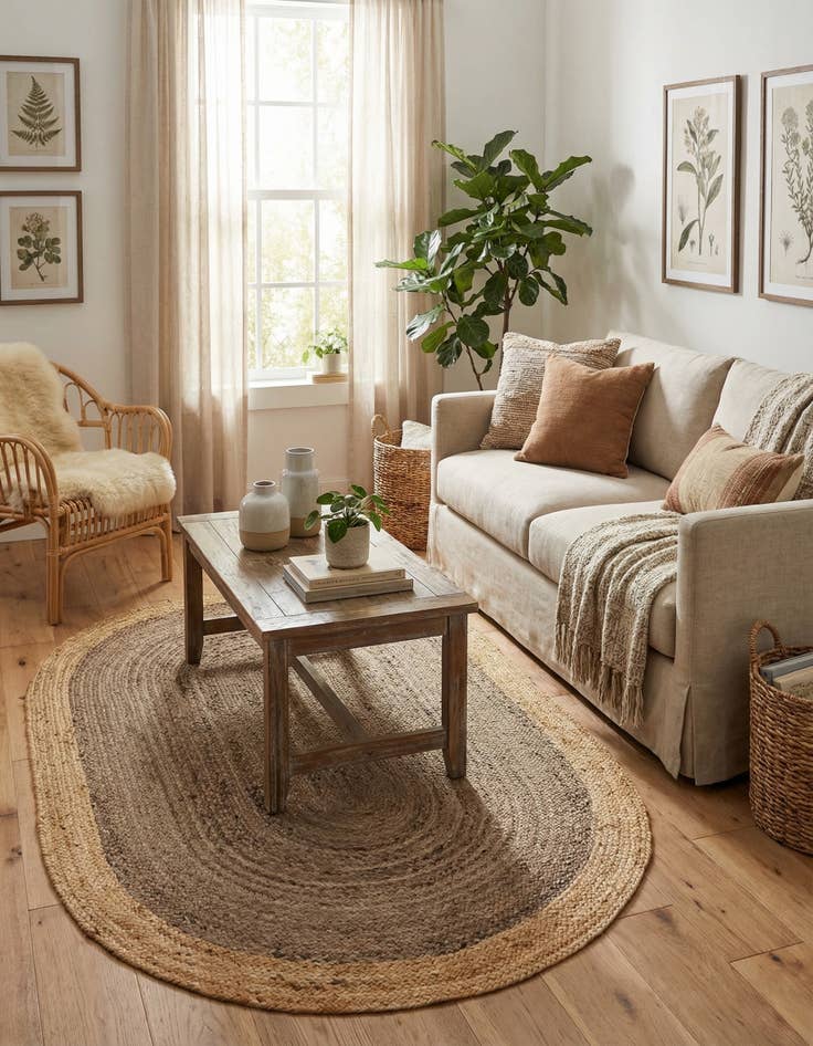 Detail image of  5' 3 x 8'  Hand Braided Jute Oval Rug