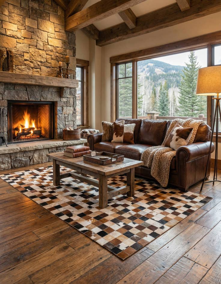 Detail image of  5' 1 x 8' Cowhide Leather Rug