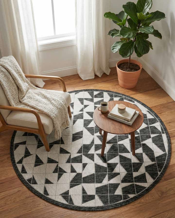 4' x 4' Easy-Clean Modern Indoor / Outdoor Round Rug