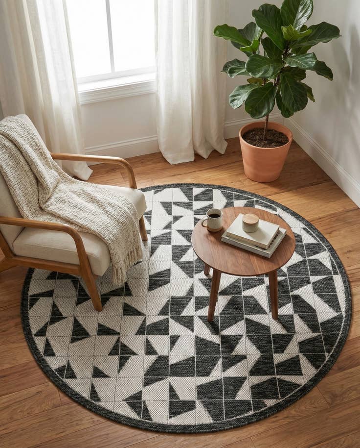 Detail image of 4' x 4' Easy-Clean Modern Indoor / Outdoor Round Rug