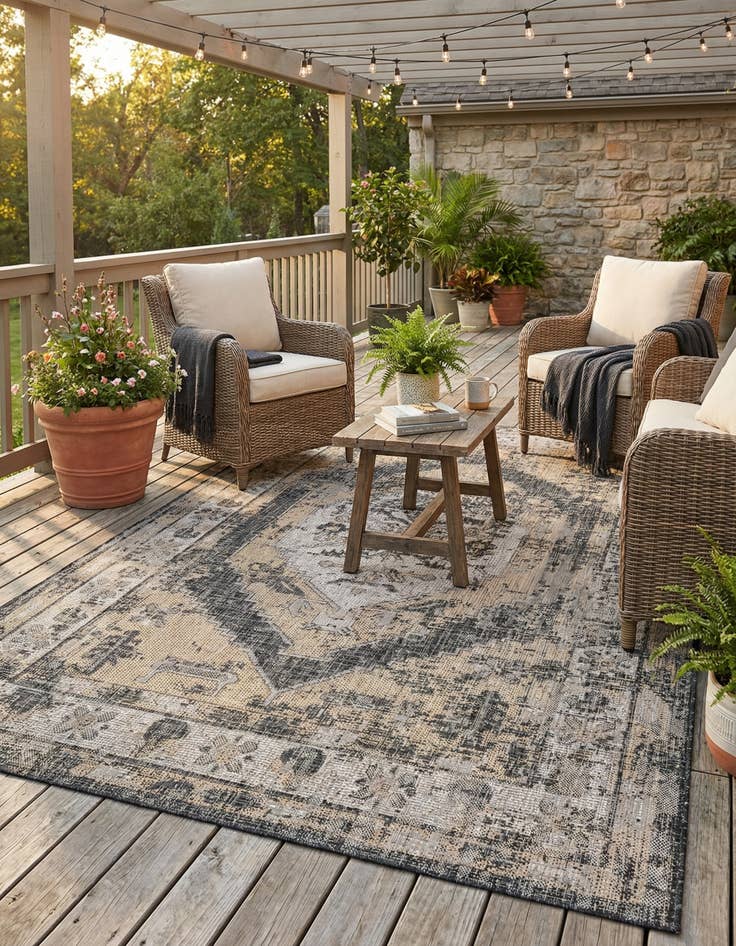 Detail image of 5' 3 x 8'  Washable Traditional Indoor / Outdoor Rug