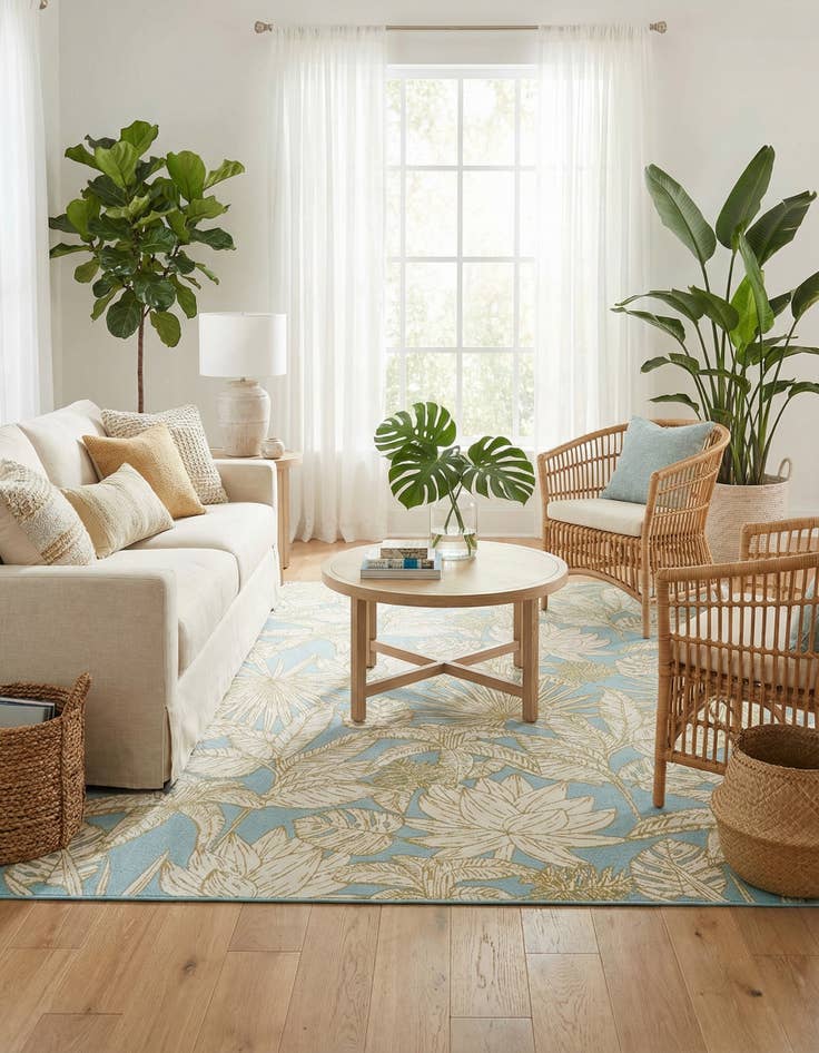 Detail image of 7' 10 x 10'  Washable Botanical Indoor / Outdoor Rug