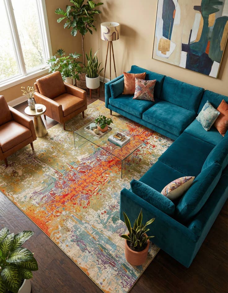 Detail image of 10' x 10'  Washable Modern Indoor / Outdoor Square Rug