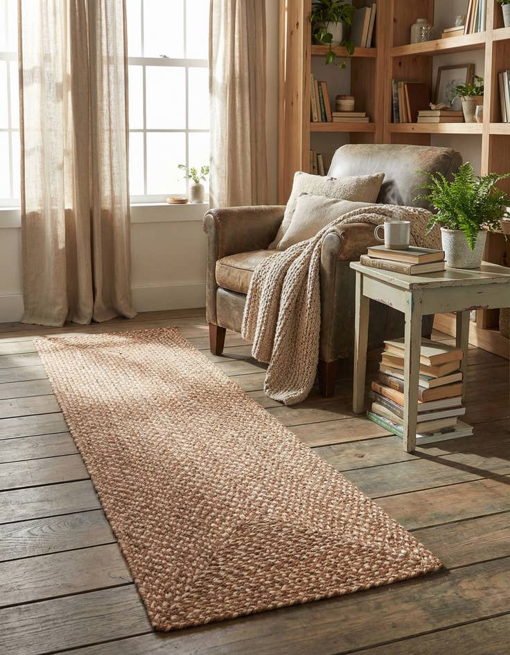 Detail image of 2' x 4' 1  Hand Tweed Braided Jute Runner Rug