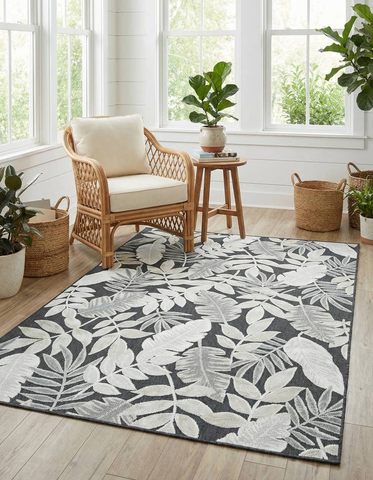 Detail image of  5' 2 x 8'  Washable Botanical Indoor / Outdoor Rug