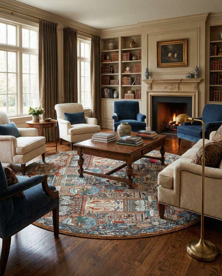 10' x 10' Easy-Clean Traditional Indoor / Outdoor Round Rug