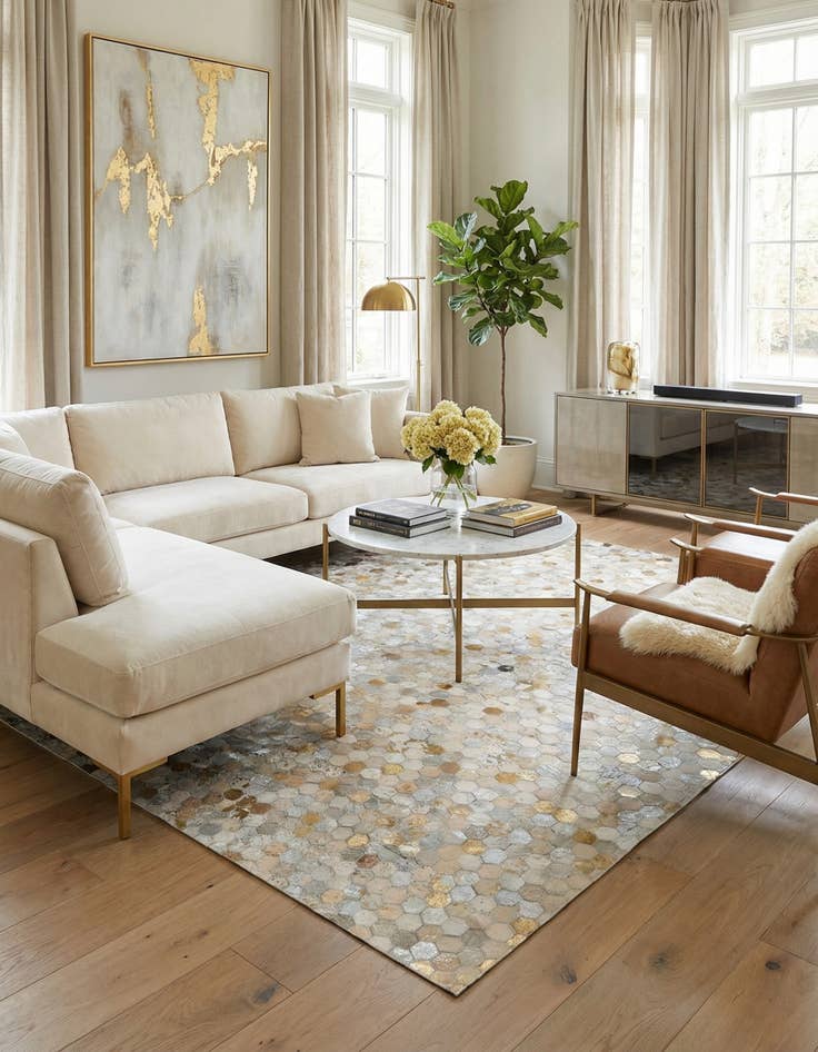 Detail image of  5' 1 x 7' 10 Cowhide - Patchwork Rug