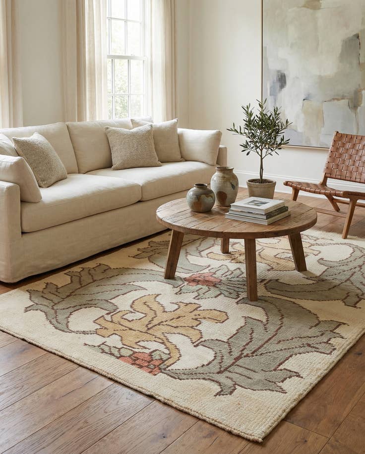 Detail image of 4' 5 x 5' 2 Hand Knotted Oushak Wool Square Rug