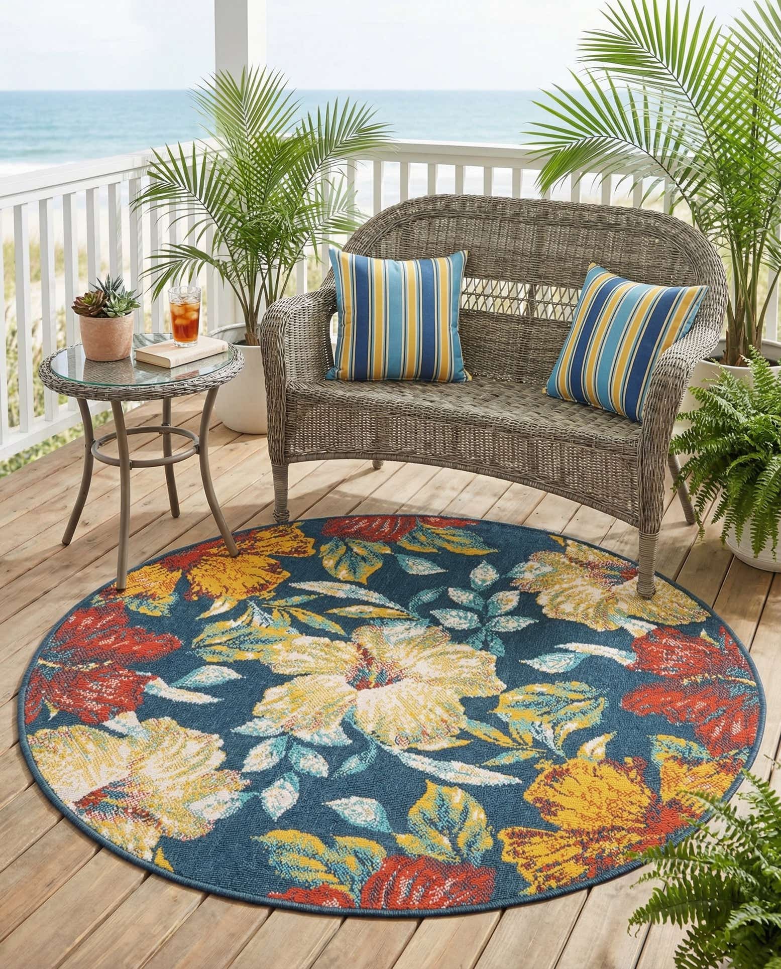 4' x 4' Easy-Clean Coastal Indoor / Outdoor Round Rug