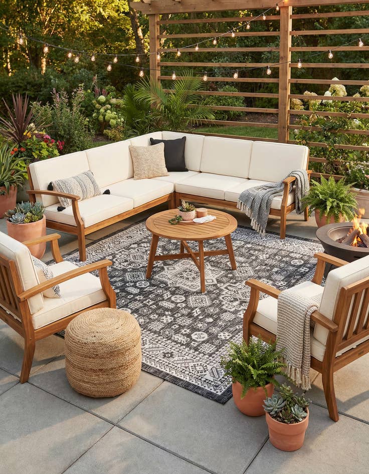 Detail image of 7' 10 x 7' 10 Easy-Clean Aztec Indoor / Outdoor Square Rug