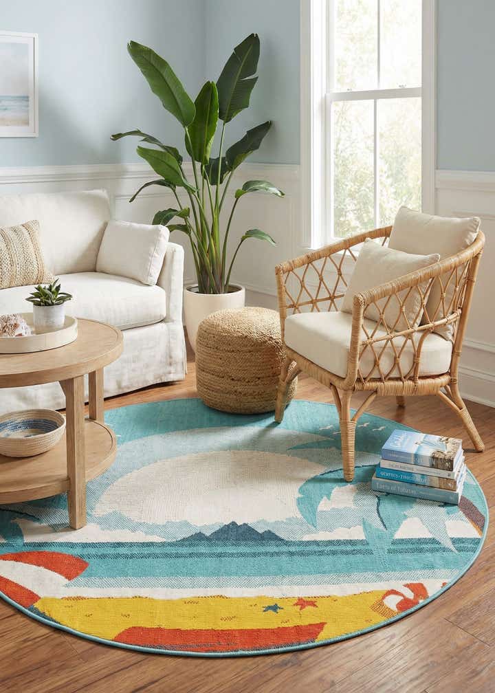 5' x 5' Easy-Clean Coastal Indoor / Outdoor Round Rug