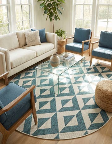 Teal Easy-Clean Jill Zarin Napa Indoor / Outdoor Oval Rug