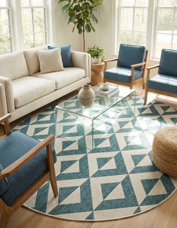 Teal Easy-Clean Jill Zarin Napa Indoor / Outdoor Oval Rug