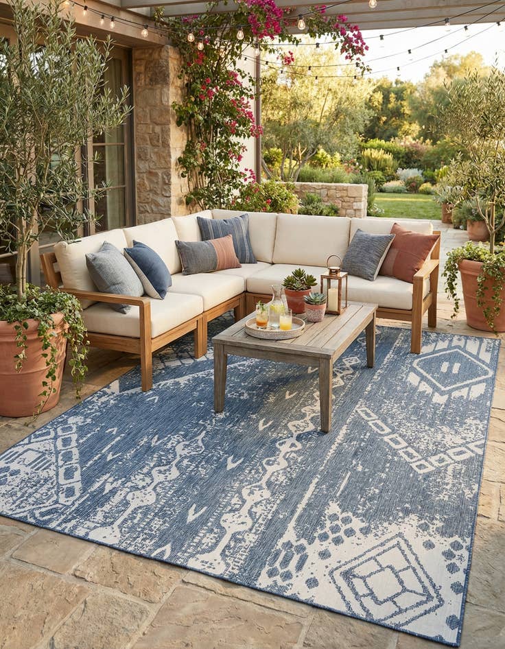 Detail image of  10' x 13'  Washable Bohemian Indoor / Outdoor Rug