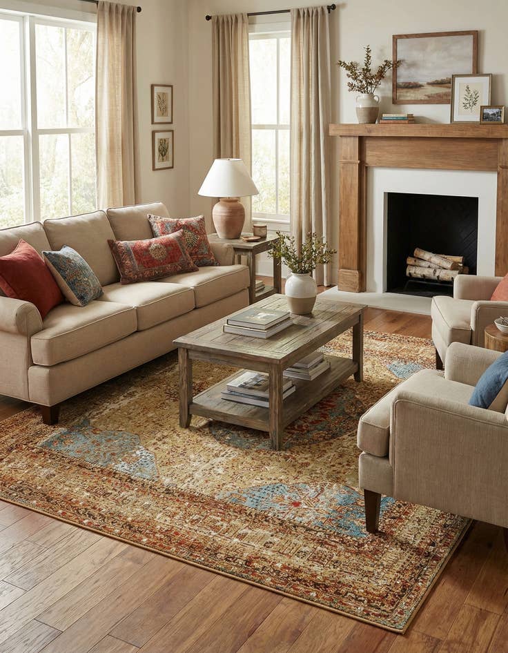 Detail image of 7' 10 x 7' 10  Washable Traditional Indoor / Outdoor Square Rug