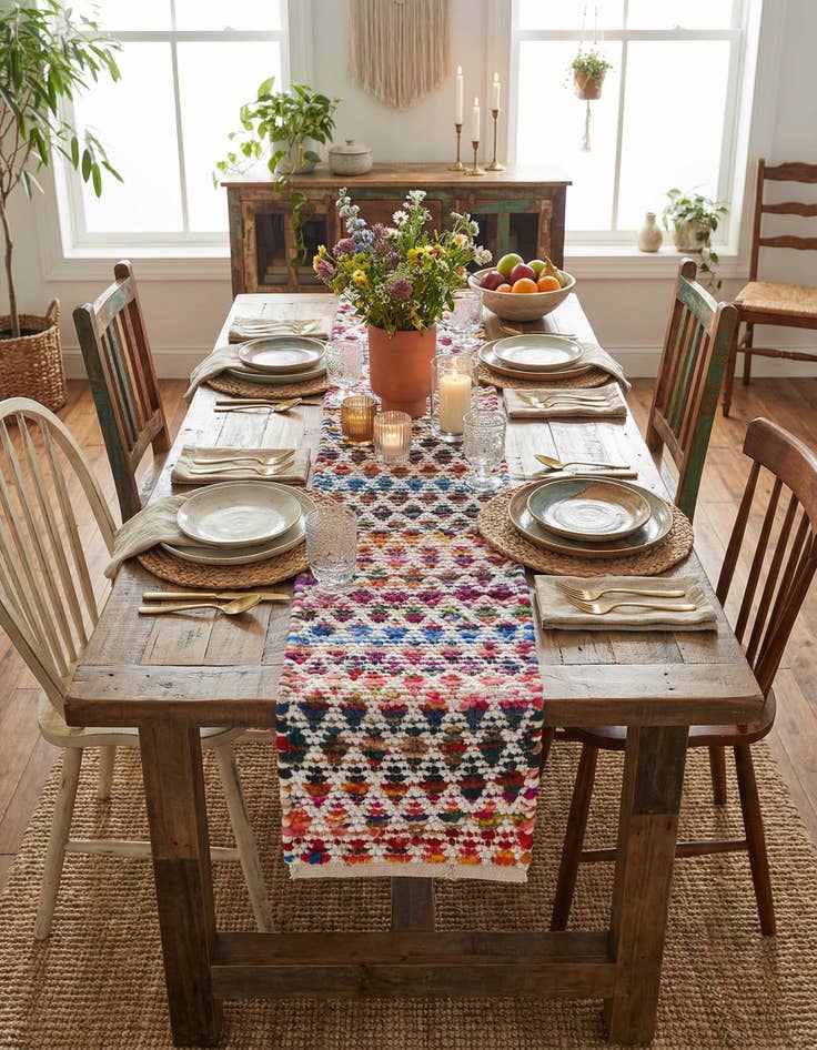Detail image of 1' 2 x 10'  Hand Woven Braided Chindi Table Runner Rug