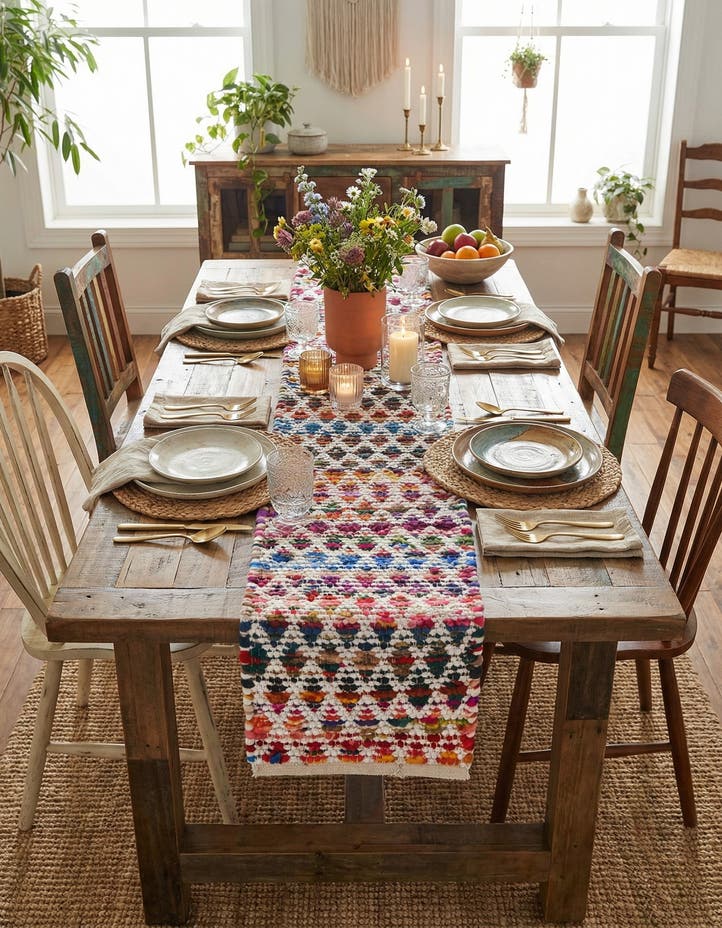 1' 2 x 10' Hand Woven Braided Chindi Table Ru...