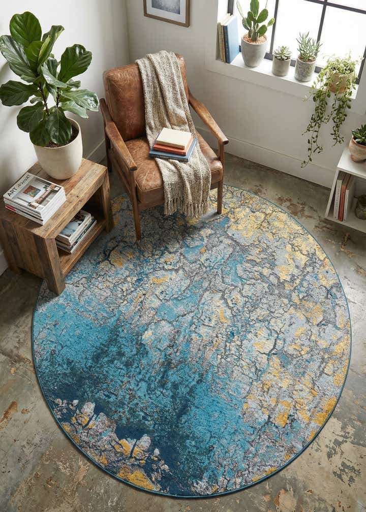 7' 10 x 7' 10 Easy-Clean Modern Indoor / Outdoor Round Rug
