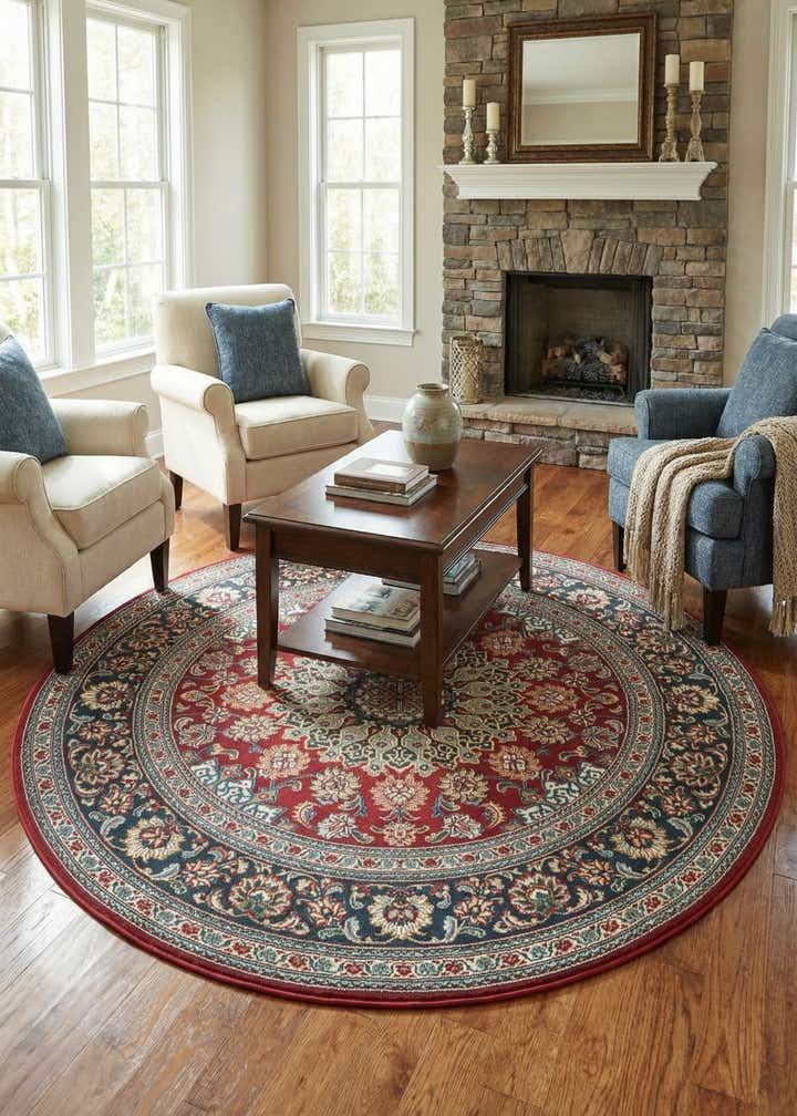 6' 1 x 6' 1 Easy-Clean Traditional Indoor / Outdoor Round Rug