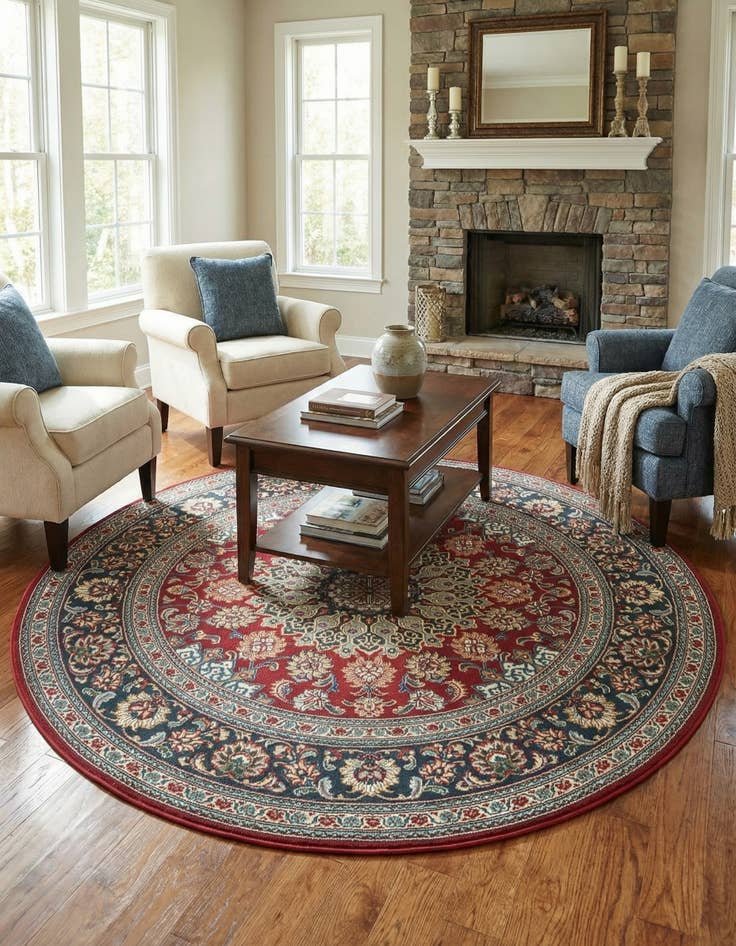 Detail image of 6' 1 x 6' 1  Washable Traditional Indoor / Outdoor Round Rug