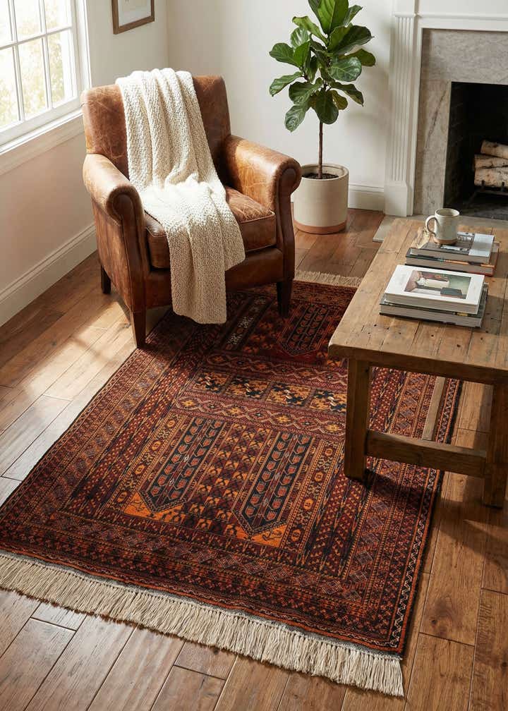 4' 4 x 6' 4 Hand Knotted Balouch Persian Wool Rug